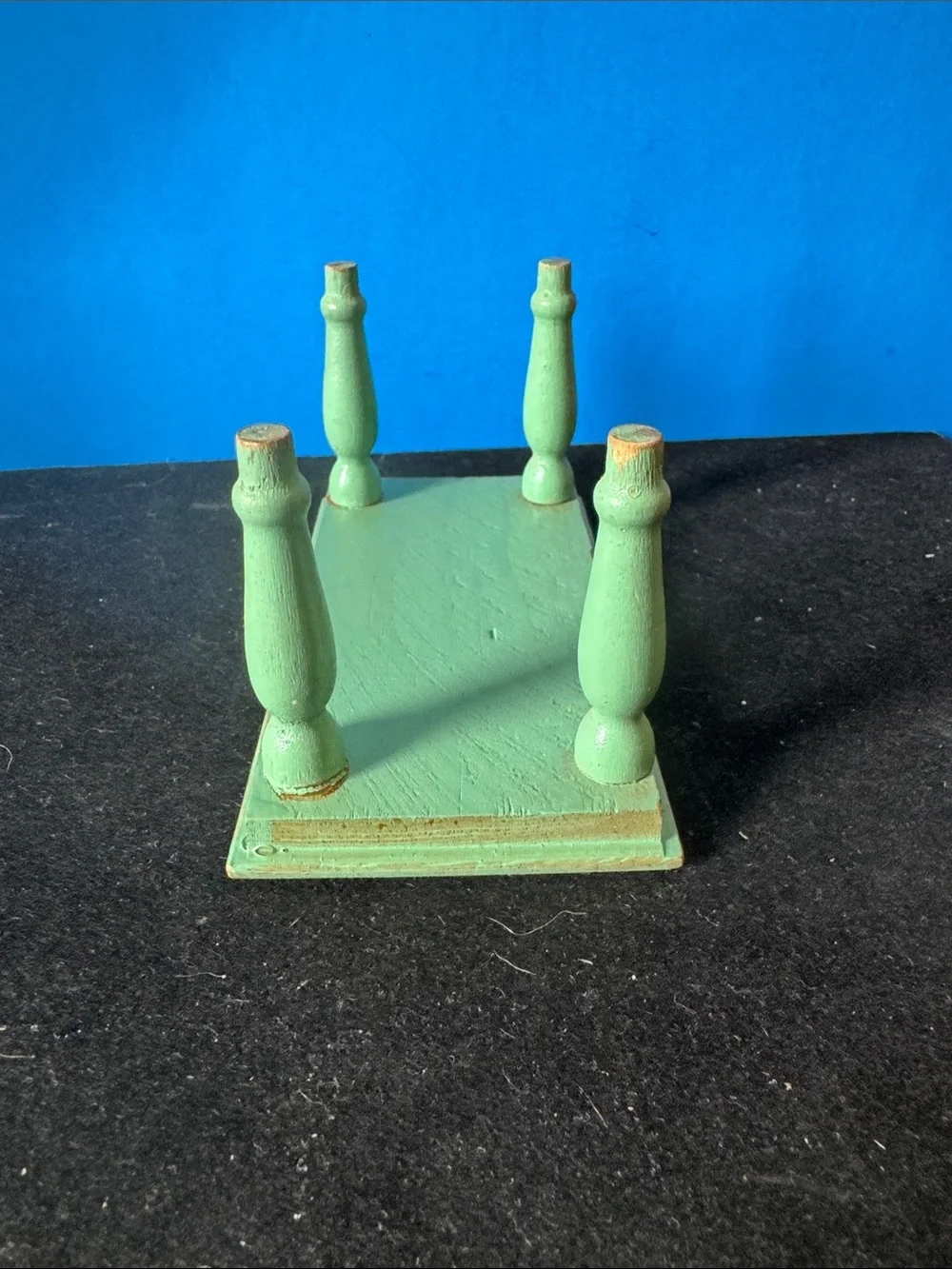 Rustic, vintage dollhouse Green Wooden Pedestal Table-distressed